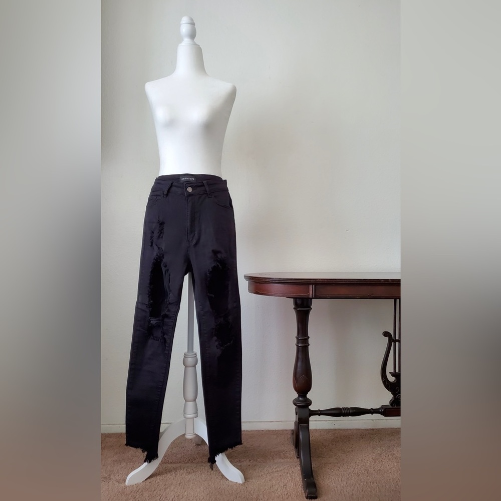 Fashion Nova extreme distressed black jeans